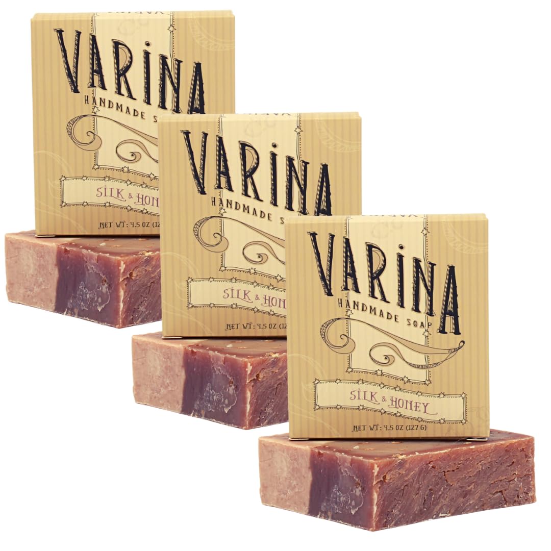 Varina Silk & Honey Soap Bar - Gentle Cleansing for Sensitive Skin, Sweet and Vanilla - 3 Pack Handmade Soap Beauty & Personal Care Varina