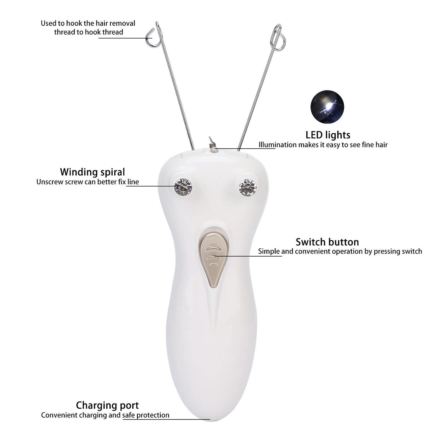 Folanda Hair Remover, Ladies Beauty Epilator, Cordless Electric Cotton Thread Epilator for Upper Lips Cheek Chin Arm Leg, Painless Face and Body Hair Beauty and Personal Care Folanda