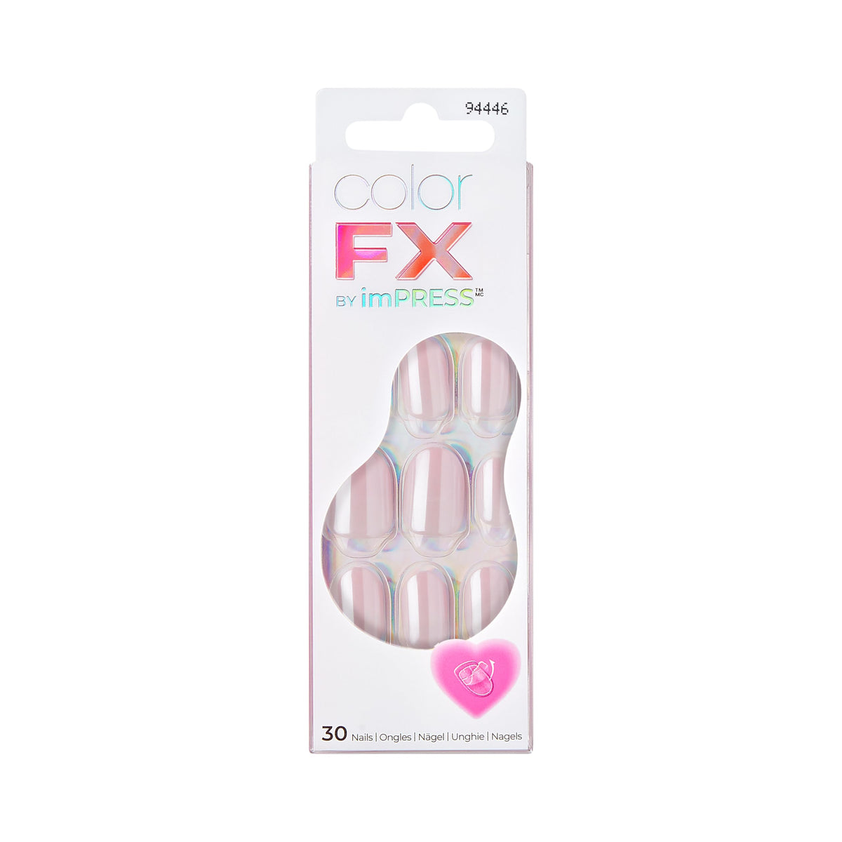 Kiss colorFX by Impress Valentine’s Day Press On Nails, 'Adorable', Pink Short Oval, IMPROVED adhesive, Up to 10-Day Hold, Nail Kit Includes 30 Fake
