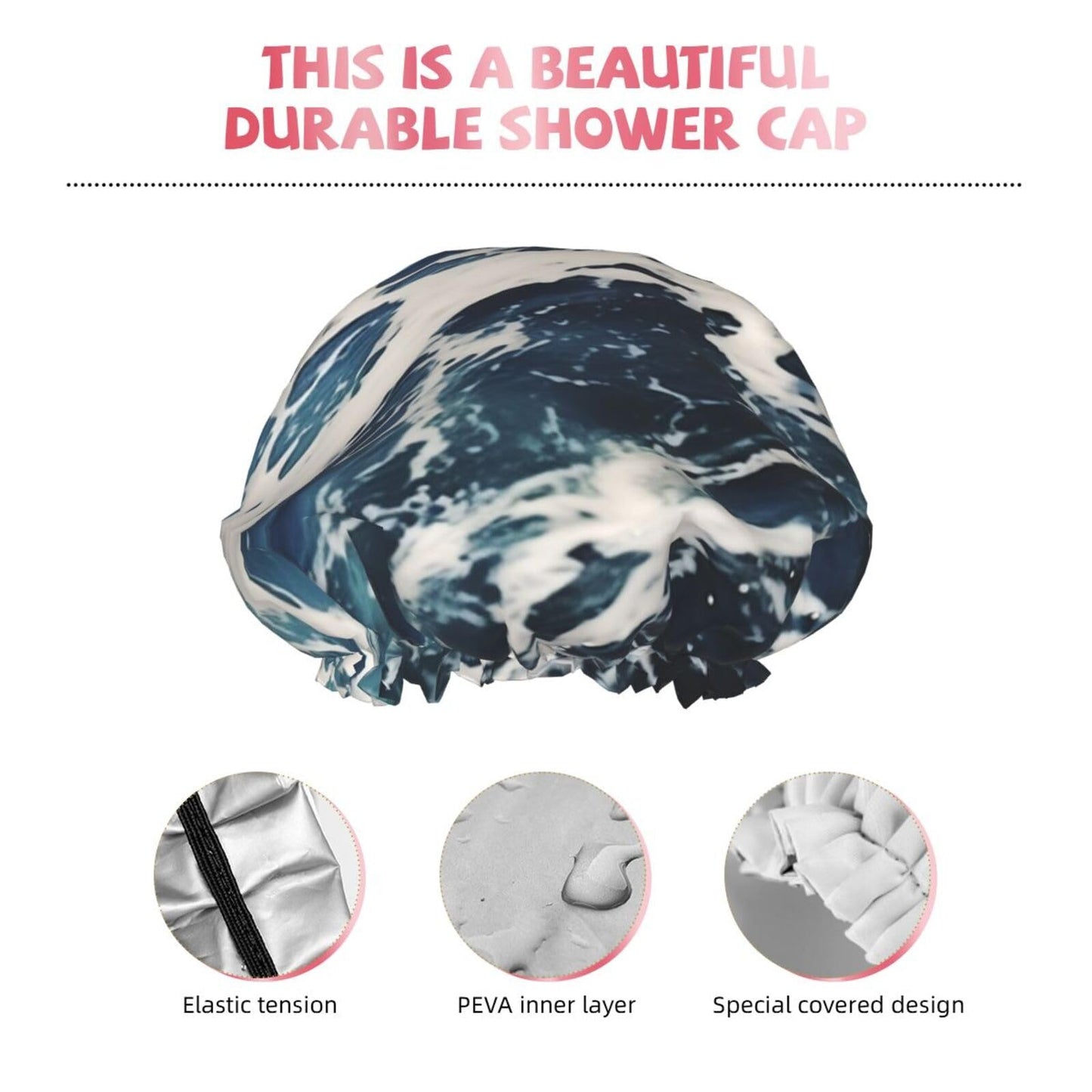 Beach Foam Wave Shower Cap For Women Reusable Double Layers Bathing Bath Cap Hair Caps Waterproof Elastic Band Ladies Spa Salon Shower Hat Hair Caps Beauty and Personal Care GDSHJKLW