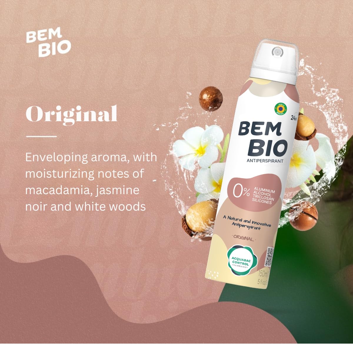 Bem Bio Original Biotranspirant Deodorant, Natural, Aluminum-Free, Vegan, 24-Hour Protection, 150ml (5.07 fl oz) Beauty and Personal Care BEM BIO