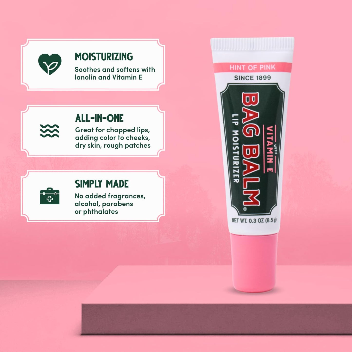 Vermont's Original Bag Balm Moisturizing Lip Balm with Vitamin E - Pack of 4 0.3oz Tubes (4 Pack, Hint of Pink) Beauty and Personal Care Bag Balm