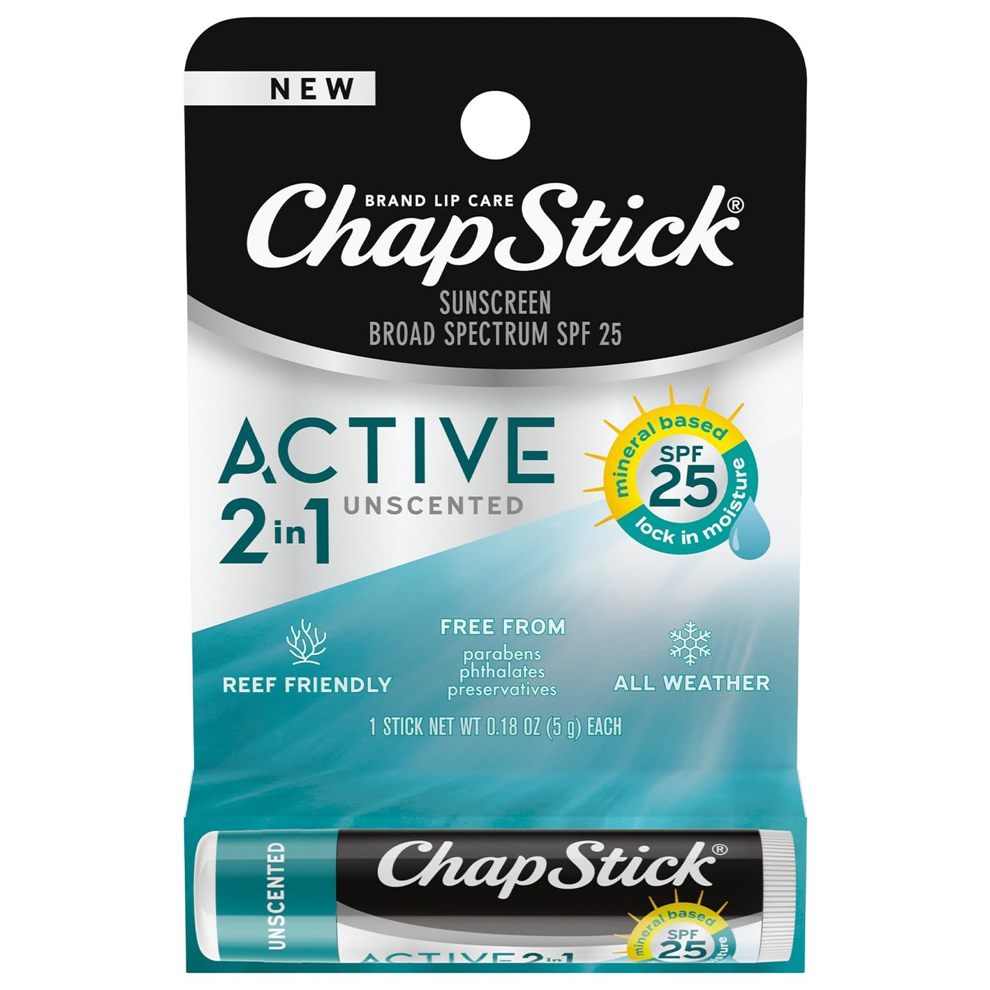 ChapStick Lip Sunscreen Active 2-in-1 Unscented Lip Balm with SPF 25, 0.15 Oz Ea Beauty & Personal Care ChapStick