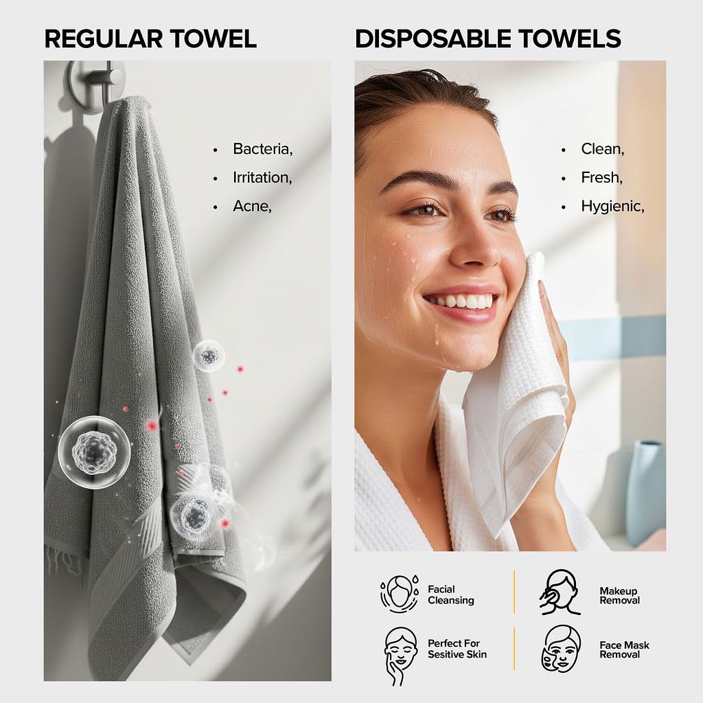 Face Towels - Ultra Soft and Thick Disposable Face Towelettes for Women - Biodegradable Facial Towels for Sensitive Skin - Face Cleansing, Makeup Beauty & Personal Care lebogner