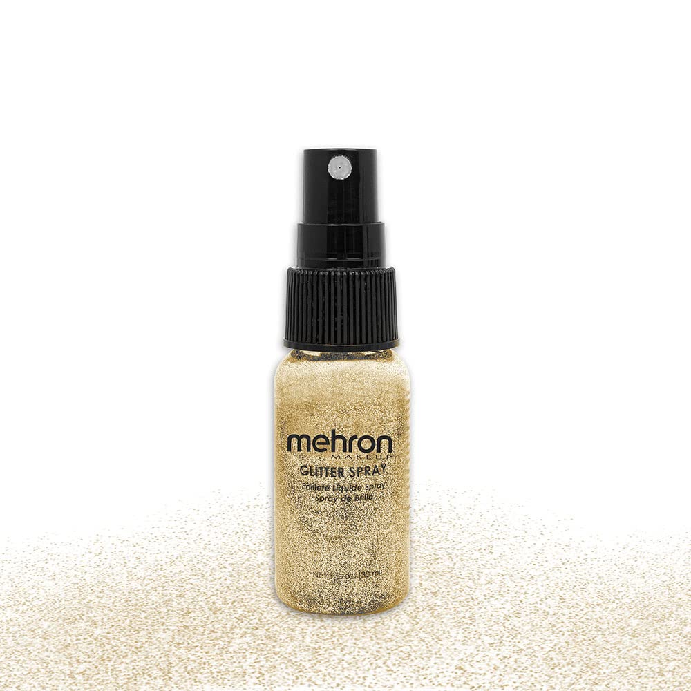 Mehron Makeup GlitterSpray | Hair and Body Glitter Spray | Body Shimmer Spray 1 fl oz (30 ml) (Gold) Perfect for Beauty, Theater, Halloween, Parties Beauty & Personal Care Mehron