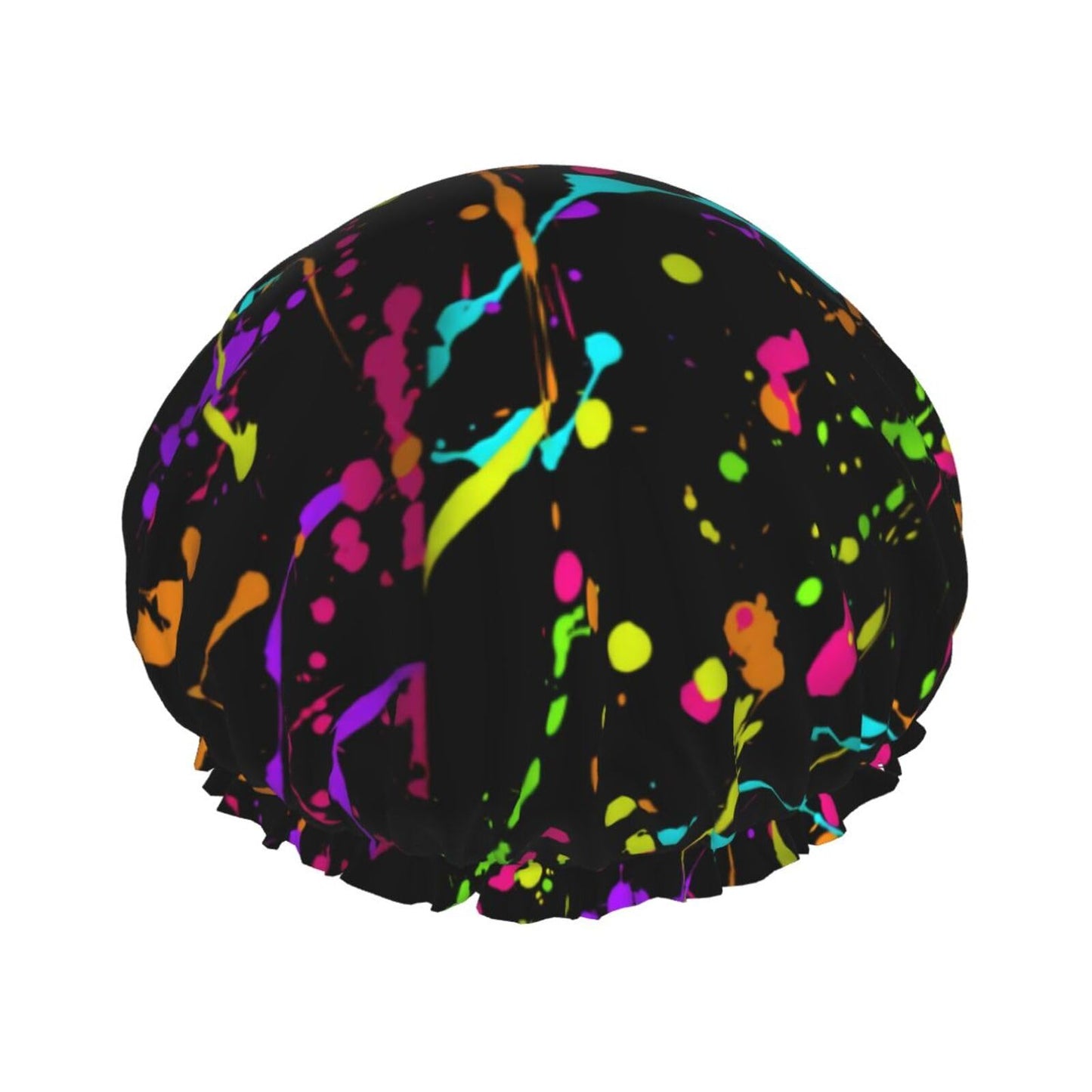 Glow in Dark Splatter Neon Shower Cap Reusable Double Waterproof Layers Bathing Shower Hat Hair Protection Shower Hat Beauty and Personal Care Wegphh