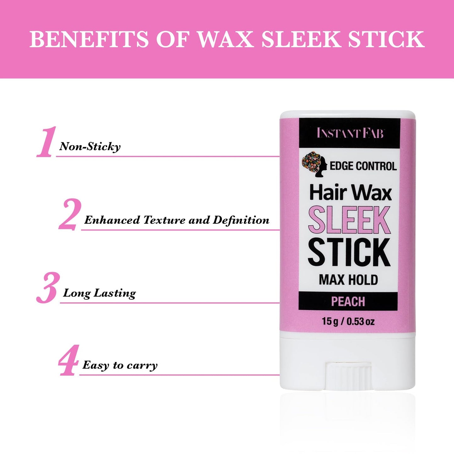 STUDIO LIMITED Instant Fab Edge Control Hair Wax Stick - Max Hold Non-greasy Styling Pomade for Sleek Flyaways and Hair (Peach, 0.53oz/15g) Beauty & Personal Care STUDIO LIMITED