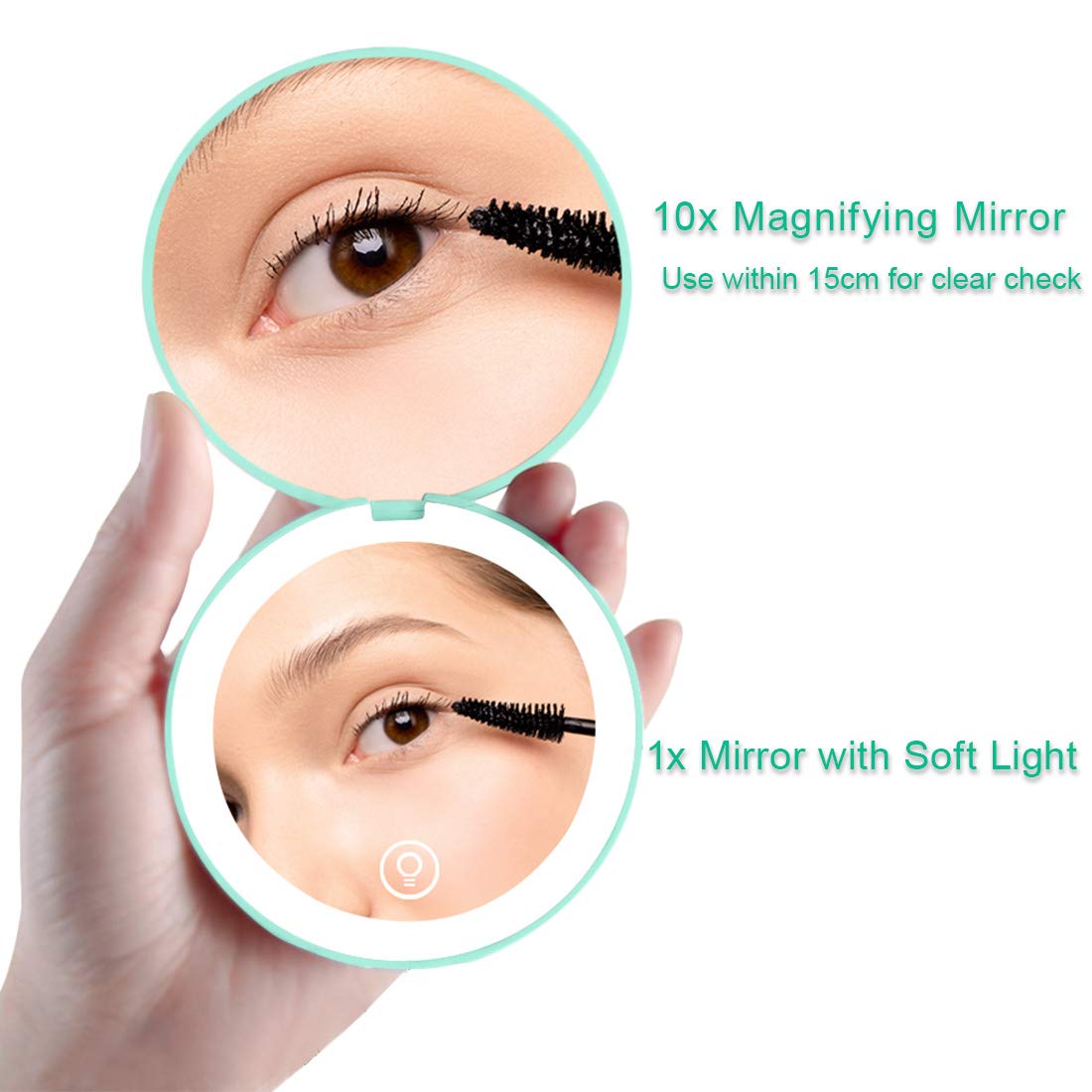 Milishow Compact Mirror with LED Light,1x/10x Magnifying Rechargeable Mirror,3.5in, Dimmable Travel Mirror for Purse,Pocket,Handheld 2-Sided Makeup Beauty & Personal Care Milishow