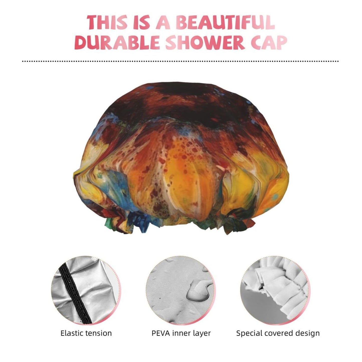 Abstract Sunflower Multicolor Shower Cap For Women Reusable Double Layers Bathing Bath Cap Hair Caps Waterproof Elastic Band Ladies Spa Salon Shower Beauty and Personal Care GDSHJKLW