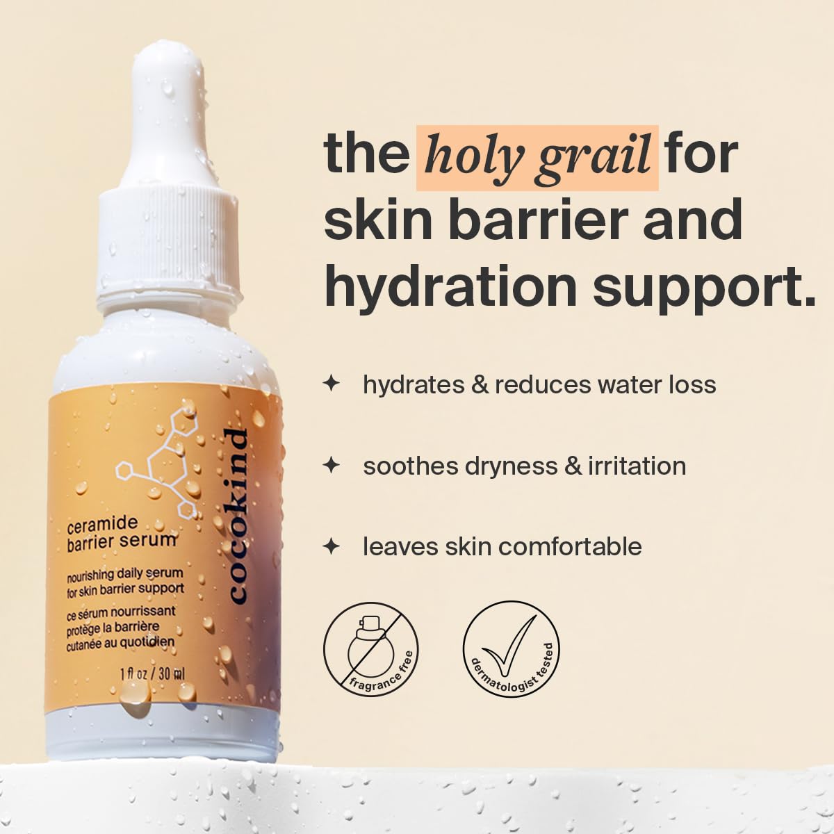 Cocokind Ceramide Barrier Serum, Hydrating Serum to Reduce Dryness, All Skin Types including Sensitive Skin, Fragrance Free, Cruelty Free, 1 fl oz Beauty & Personal Care Cocokind