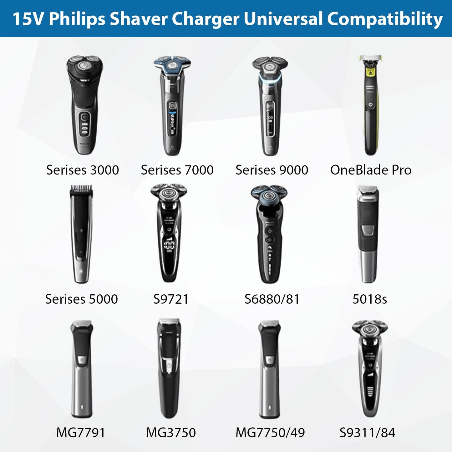 Amzpas 15V Charger Compatible with Philips Norelco HQ8505 3000 5000 7000 9000 Series, Multigroom MG5750 MG7750 MG7770 MG7790 QP6531 QP6510 QP6520 Beauty and Personal Care Amzpas