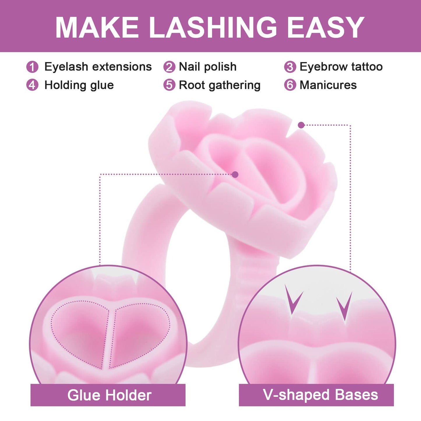 ZXMFDZ 100PCS Glue Rings Lash Rings for Glue, Pigment Rings for Eyelash Extensions Eyelash Glue Holder Lash Glue Ring Smart Disposable Cups Pink Beauty & Personal Care ZXMFDZ