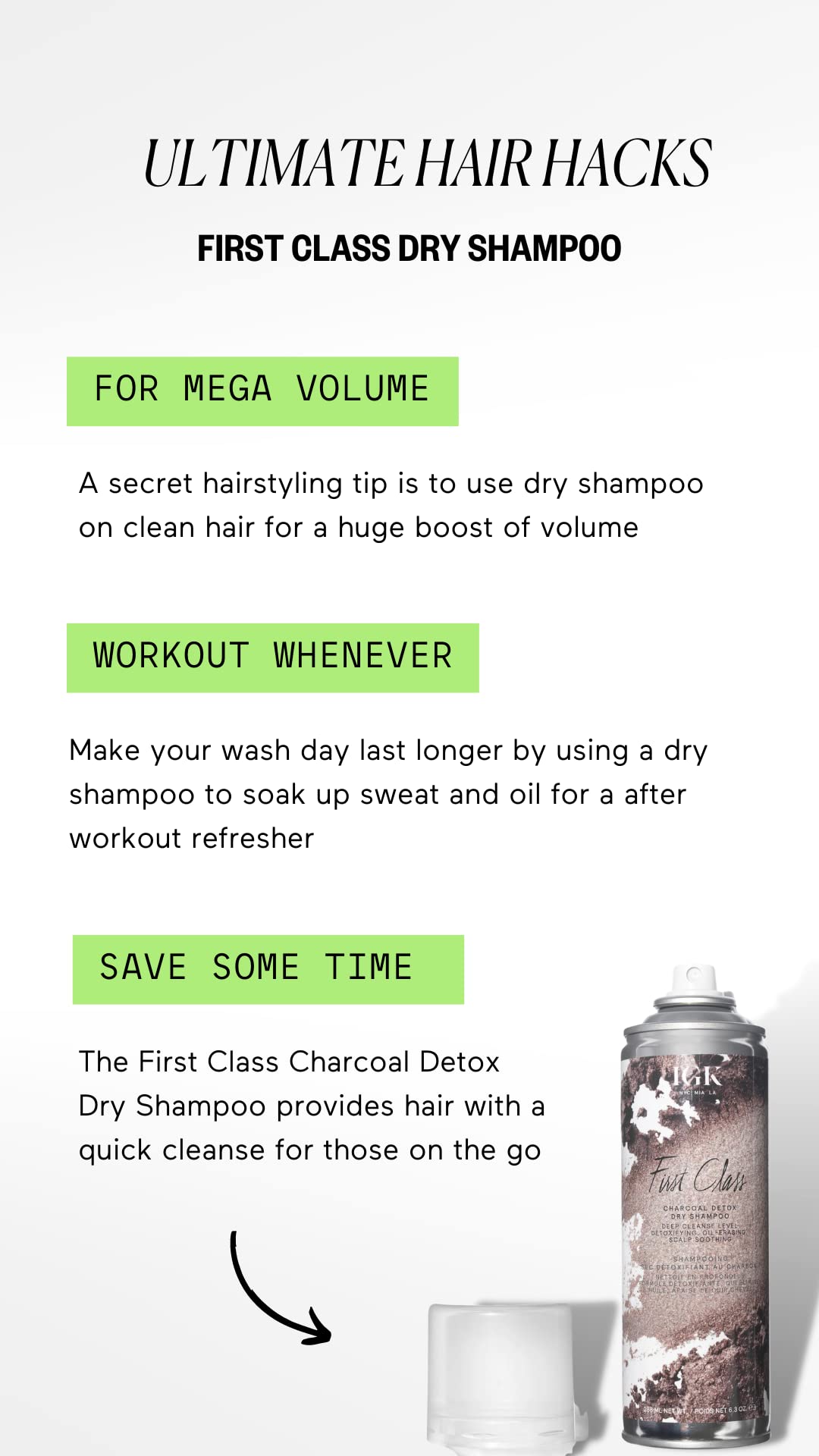 IGK FIRST CLASS Charcoal Detox Dry Shampoo Travel | Volume + Soothes Scalp + Balance Oil | Vegan + Cruelty Free | 2 Oz Beauty & Personal Care IGK
