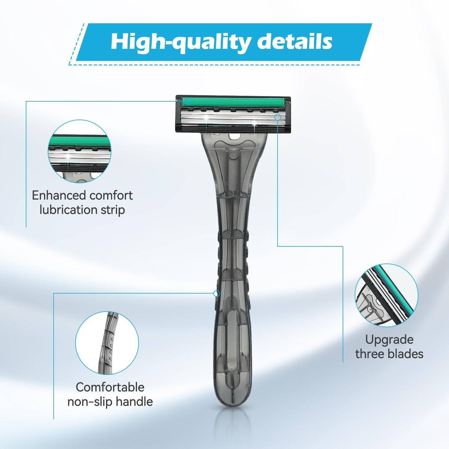 3 Blade Disposable Razors,Three Triple Stainless Steel Blade Individually Wrapped Grey Disposable Razors Bulk for Hotel,Airbnb,Bnb,Travel,Homeless Beauty and Personal Care Kheoxusa
