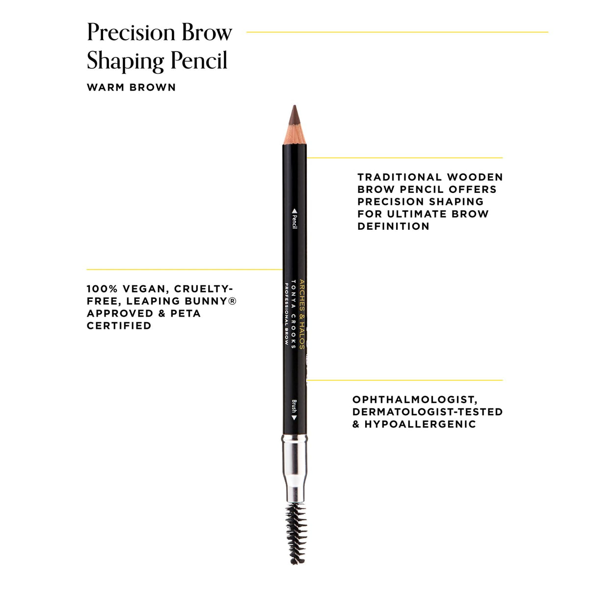 Arches & Halos Precision Brow Shaping Pencil - Double Sided Eyebrow Filler and Spoolie Brush - Creamy Texture for Shaping and Defining With Ease -