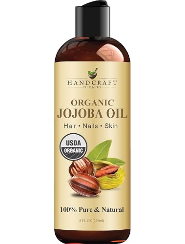 Handcraft Blends USDA Organic Jojoba Oil | Cold-Pressed | 8 Fl Oz | 100% Pure & Natural | for Hair, Skin & Face | Premium Grade Carrier Oil | Beauty & Personal Care Handcraft Blends