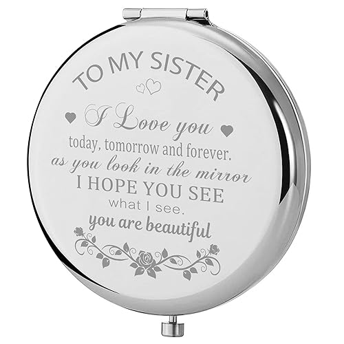 GAOLZIUY Compact Mirror Gifts from Sister, Silver Compact Mirror for Big/Litter Sister, Birthday Gifts for Sister Graduation, Valentine, Mothers Day Beauty & Personal Care GAOLZIUY
