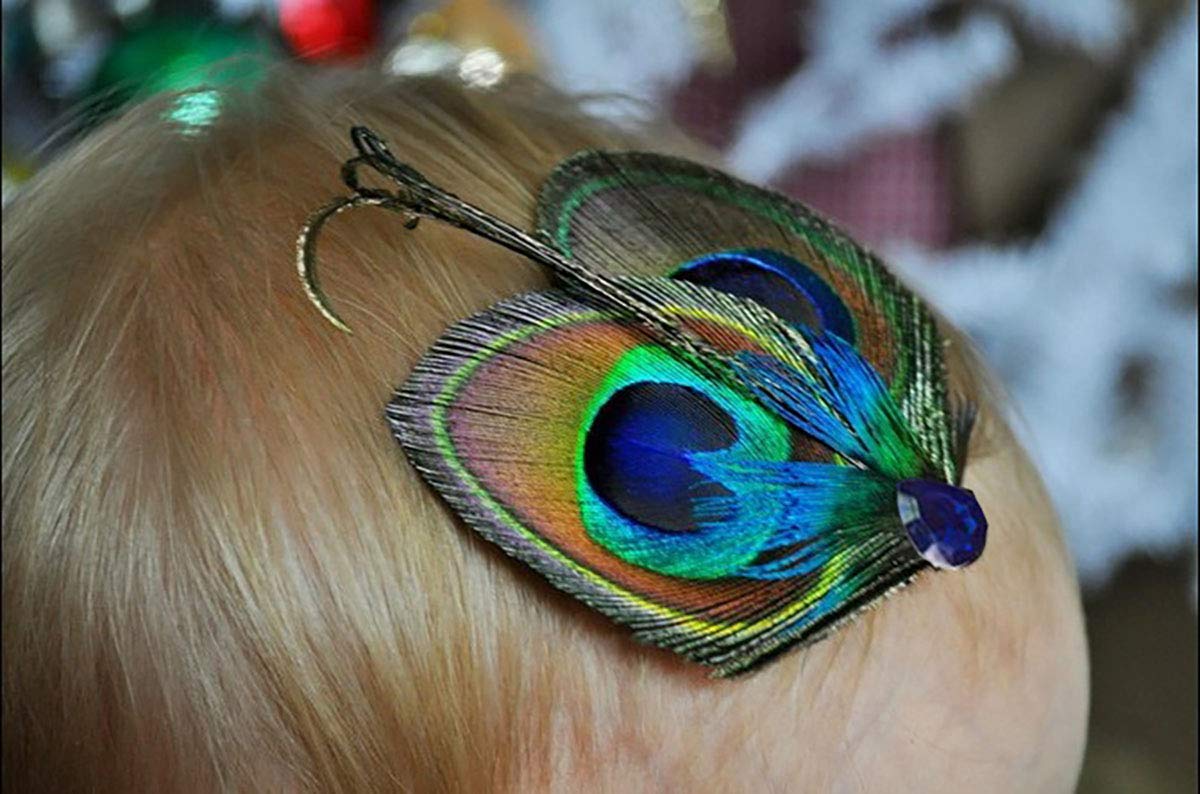 Women Bohemian Peacock Feather Hair Clip Hair Pin Elegant Fascinator Wedding Dance Party Headdress Headwear Hair Accessory Sequined Showgirl Headpiece Beauty & Personal Care Fodattm
