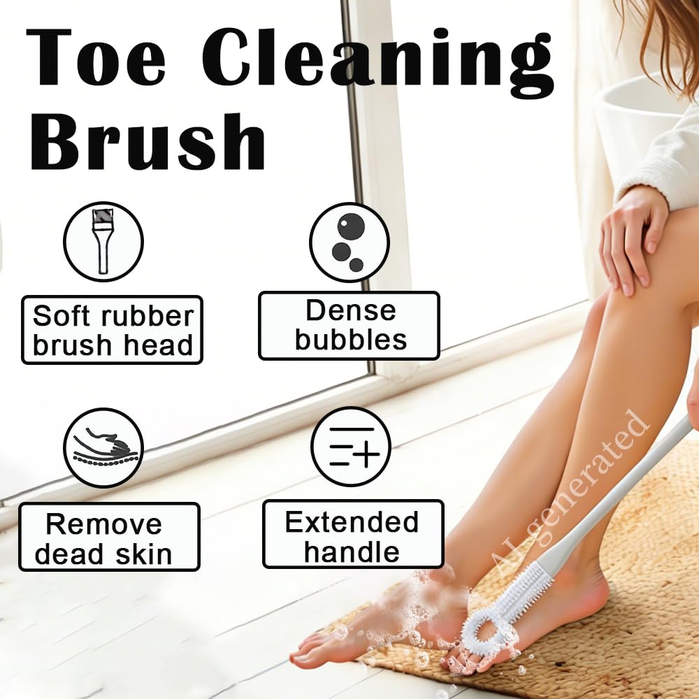 Hahaluk 2 Pack Foot Brush in Shower, Extended Handle Foot Scrubber, Soft Rubber for Cleaning Dead Skin, Dense Foam Toe Cleaning with Hanging Beauty and Personal Care HAHALUK