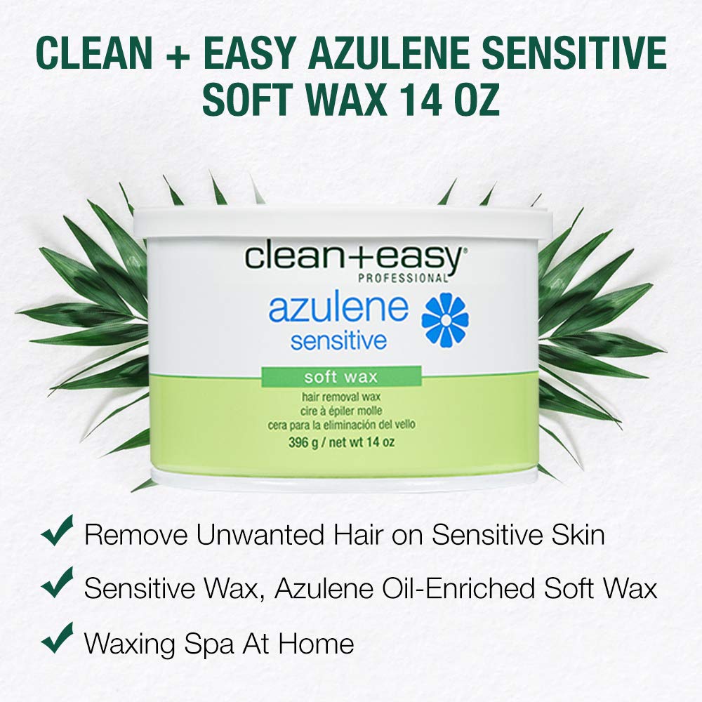 Clean + Easy Azulene Sensitive Soft Wax - Wax for Sensitive Skin Hair Removal, Gentle & Soothing Formula for Face & Body, 14 oz Beauty and Personal Care Clean + Easy