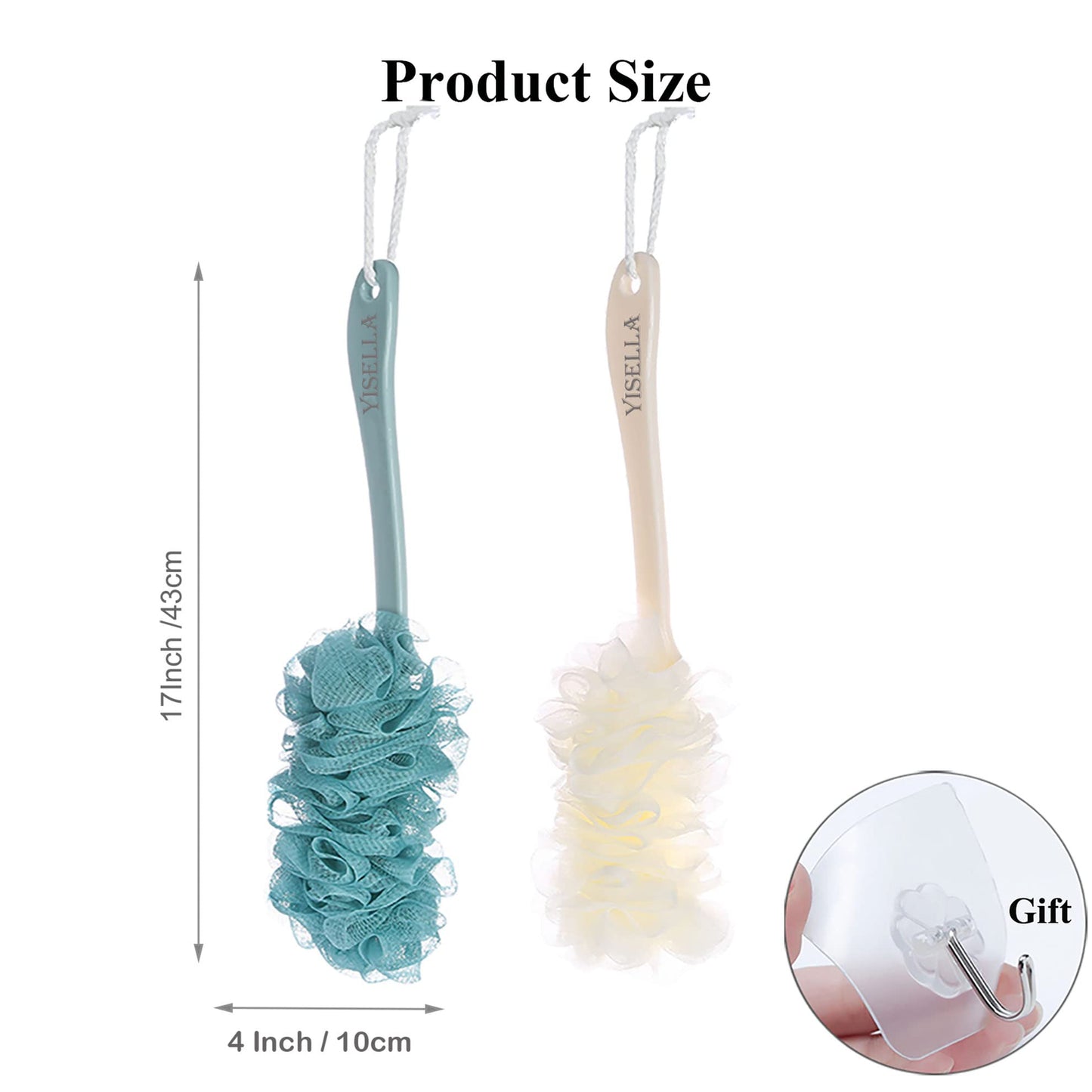 Back Brush Long Handle for Shower Sponges for Women,Back Shower Scrubber Loofah On A Stick Lufa with Long Handle Beauty & Personal Care Yisella