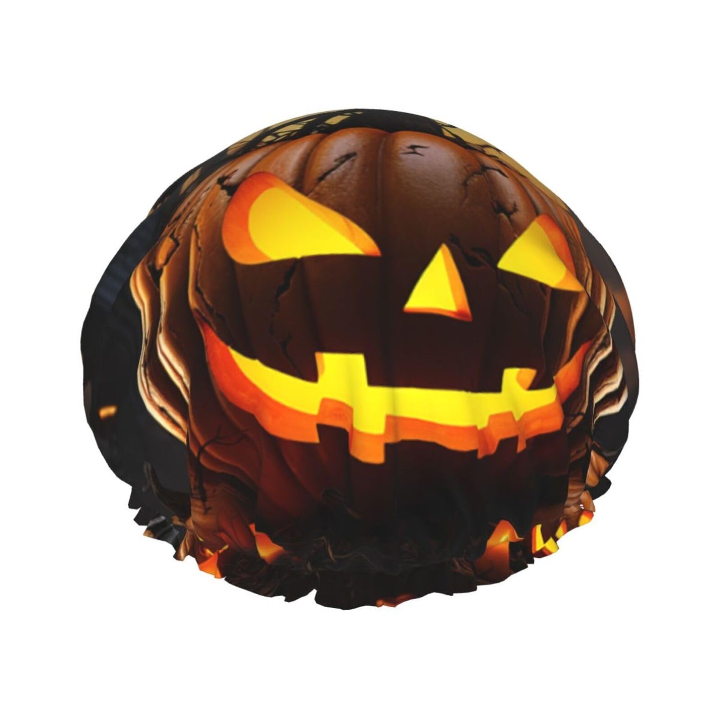Halloween Pumpkin Shower Cap For Women Reusable Double Layers Bathing Bath Cap Hair Caps Waterproof Elastic Band Ladies Spa Salon Shower Hat Hair Caps Beauty and Personal Care GDSHJKLW