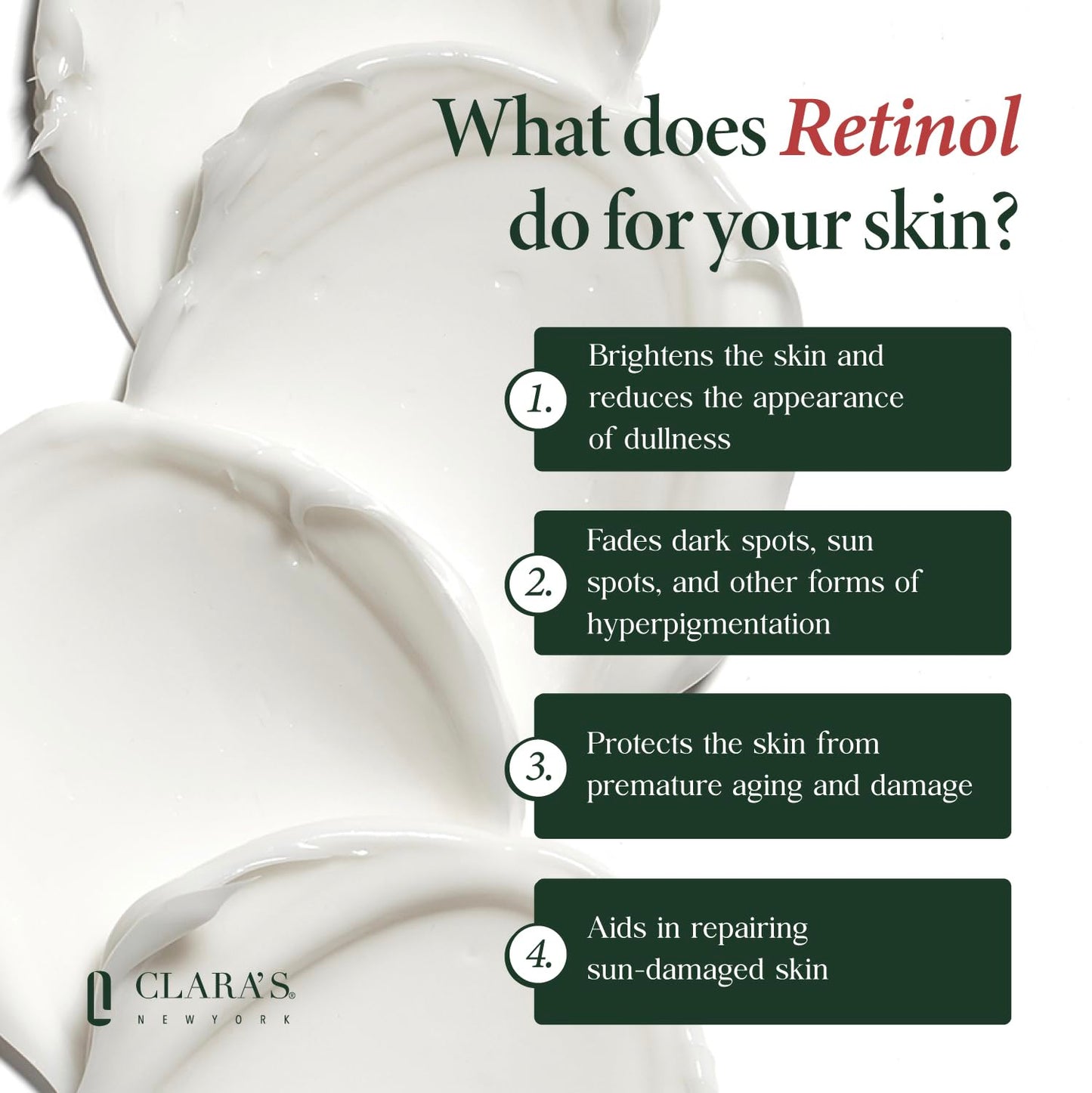 CLARA'S NEW YORK Youth Renewal Retinol (Vitamin A) Facial Cream for Anti-aging, Reducing wrinkles - Rich, Non-sticky, Fast-absorbing Formula, 50ml Beauty & Personal Care CLARA'S NEW YORK