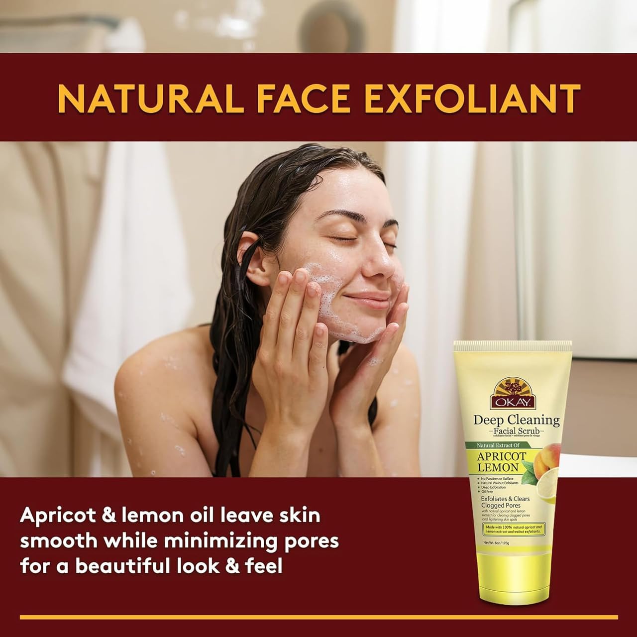 OKAY Oil Control Facial Scrub Exfoliator - Exfoliating Face Wash, Face Scrub for Women and Men, Moisturizing and Brightening, Leaves Skin Smooth Beauty & Personal Care OKAY