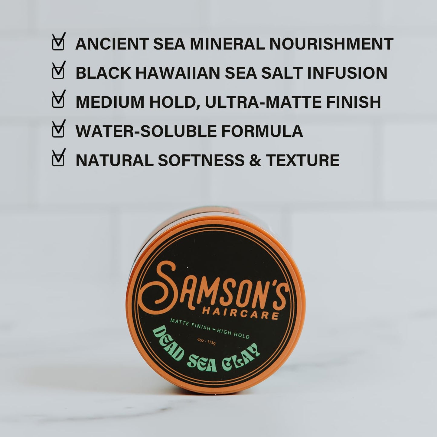 SAMSON'S HAIRCARE Dead Sea Hair Styling Clay, Nourishing and Revitalizing Hair, With Black Hawaiian Sea Salt, High Hold, Ultra-Matte Finish, 4 oz. Beauty & Personal Care SAMSON'S HAIRCARE