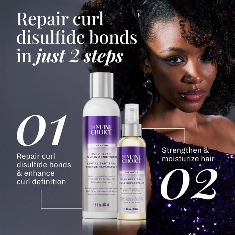 The Mane Choice Alpha Bond Repair Oil for Curly Hair - Repairs Disulfide Bonds, Reduces Breakage, Lightweight & Non-Greasy, Strengthens & Smooths Hair