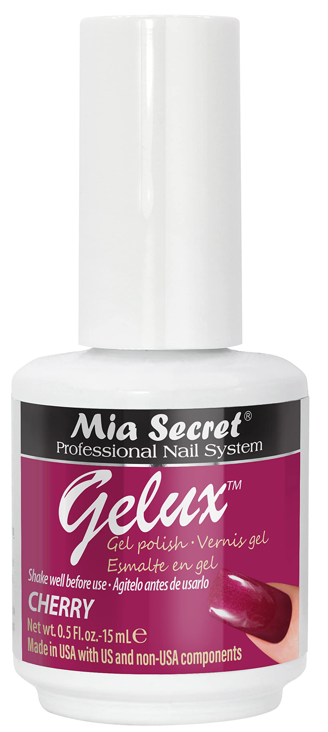 Mia Secret Gelux Soak-off gel nail polish color Cherry - Gel polish cured with nail lamp - Esmaltes para uñas en gel de larga duración para lampara uv