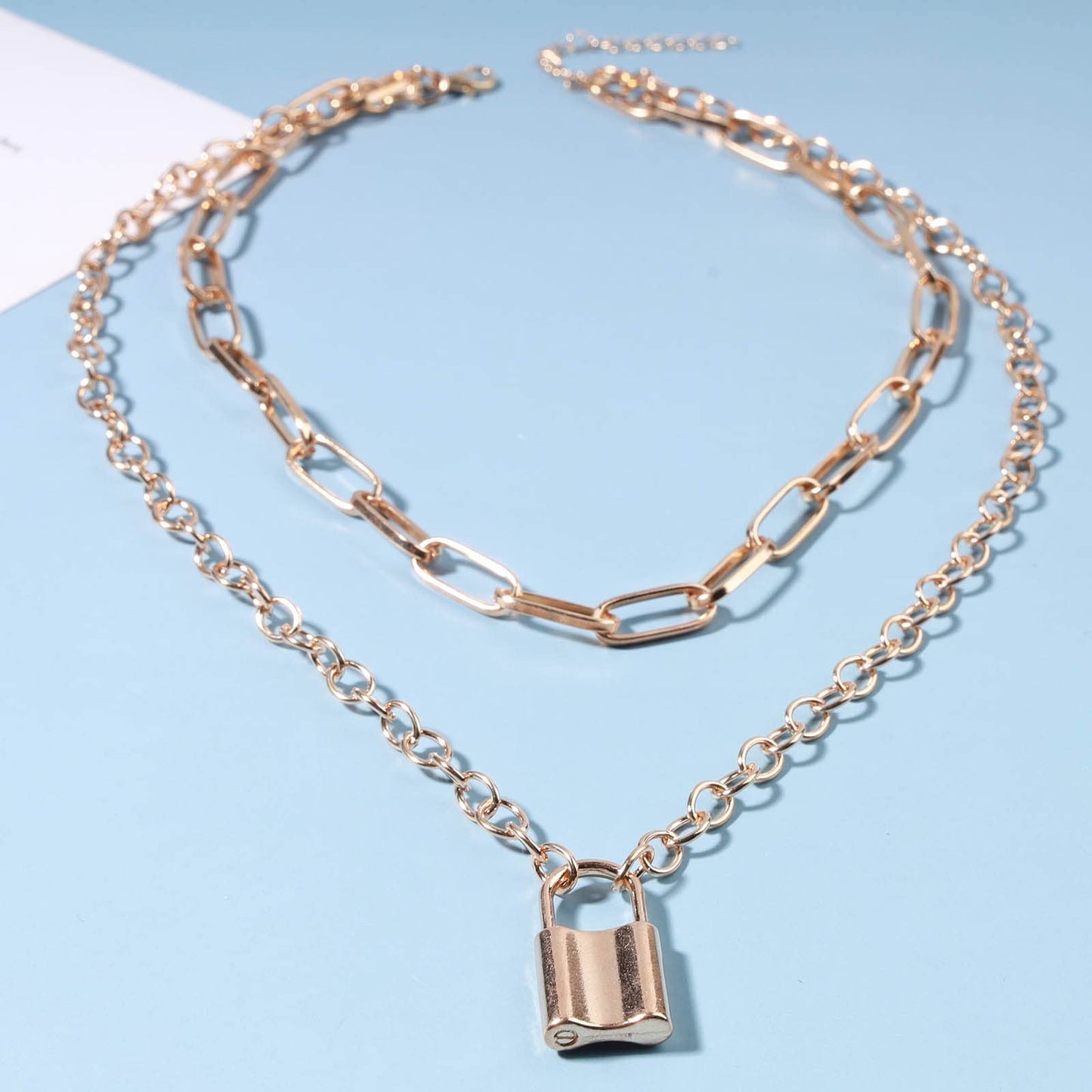 Yheakne Punk Layered Lock Choker Necklace Gold Padlock Pendant Necklace Chunky Paper Clip Chain Necklace Vintage Statement Necklace Chain Jewelry Beauty & Personal Care Yheakne