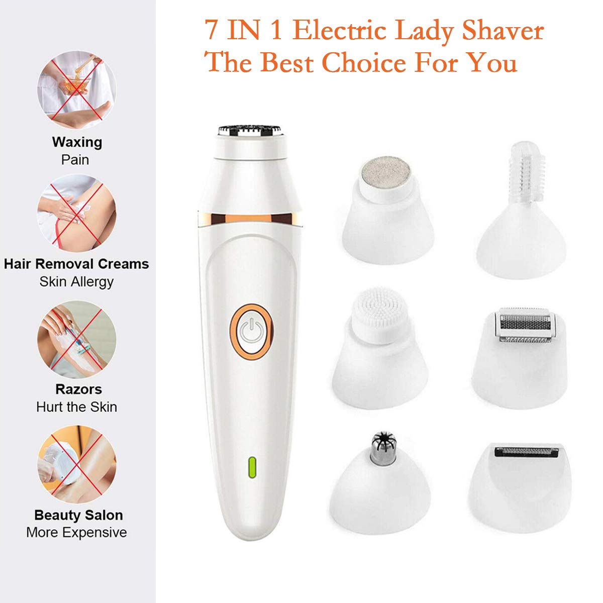 Electric Razor for Women,7 in 1 Painless Lady Shaver Set,Rechargeable Cordless Facial Hair Removal,Bikini Trimmer,for Face,Eyebrow,Nose, Underarm Beauty and Personal Care superqiu