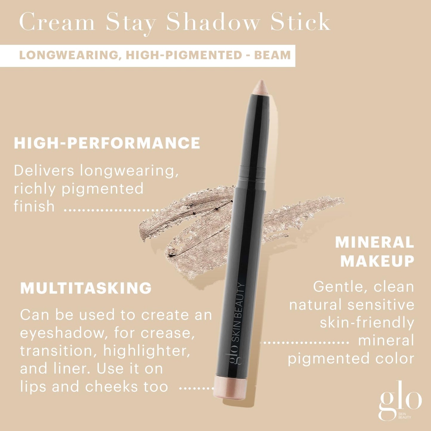 Glo Skin Beauty Cream Stay Shadow Stick (Beam) - Multi-Purpose Eyeshadow Mineral Makeup Can Also Be Used as Liner on Lips or Cheeks, 12-Hours of Wear Beauty & Personal Care Glo Skin Beauty