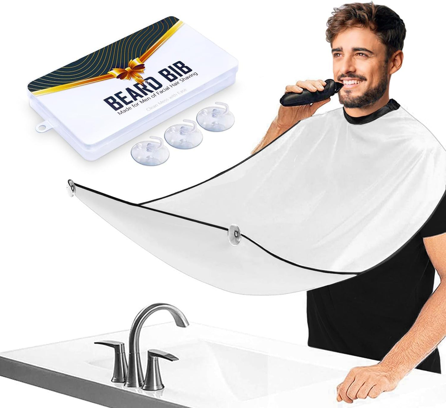 Beard Bib Beard Apron, Beard Hair Catcher for Men Shaving & Trimming Non-Stick Waterproof Beard Cape Grooming Cloth with 3 Suction Cups Birthday Gifts Beauty and Personal Care Leaflai
