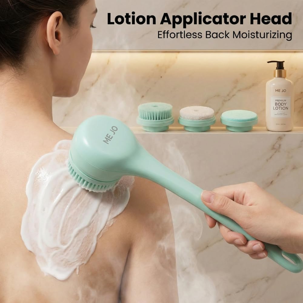 ME JO Electric Body Brush Back Scrubber for Shower - Massaging Spin Brush - 5 Replacement Heads - Waterproof - Rechargeable - Shower Back Scrubber Beauty and Personal Care ME JO