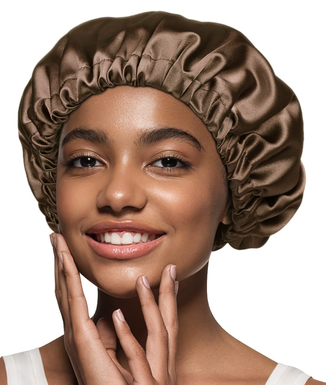 Adjustable Satin Lined Sleeping Cap for Men and Women Reversible Night Hat Brown Beauty and Personal Care Alnorm