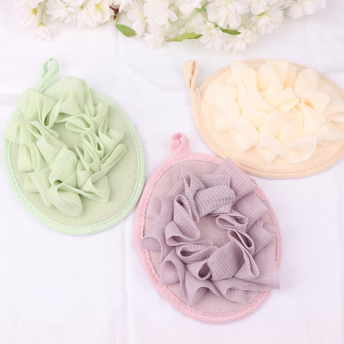 NULYLU 9Pcs Bath Sponge and Bath Puff Set Soft Solid Color with Bubble Net Gentle Exfoliating for Men and Women Suitable for Daily Shower Use Beauty and Personal Care NULYLU