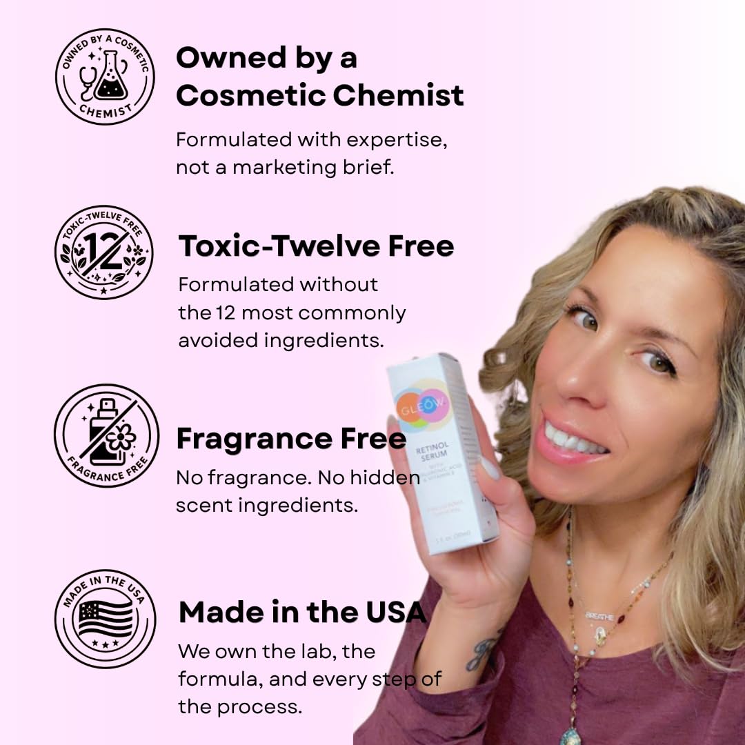 GLEOW Retinol Serum for Face with Hyaluronic Acid and Vitamin E, Gentle Retinol Face Serum Targets the Appearance of Fine Lines and Wrinkles, 2oz Beauty & Personal Care GLEOW