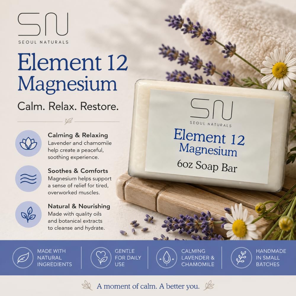 Seoul Naturals Element 12 Magnesium Soap with Lavender and Chamomile, k beauty, 6 oz Beauty & Personal Care Seoul Naturals