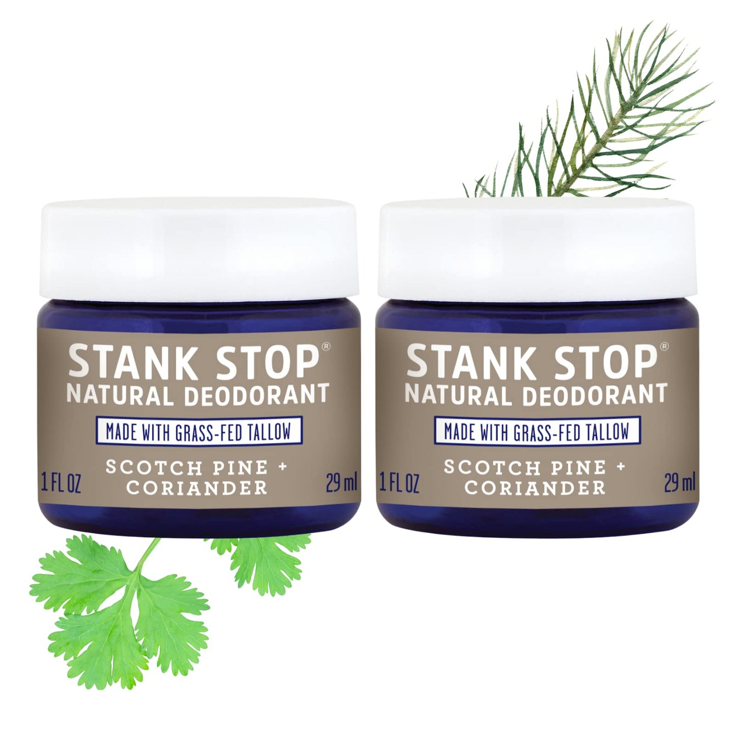 FATCO Stank Stop All Natural Deodorant Cream in a Jar with Tallow and Organic Coconut Oil - Scotch Pine + Coriander 2-Pack (1 oz) Beauty and Personal Care FATCO