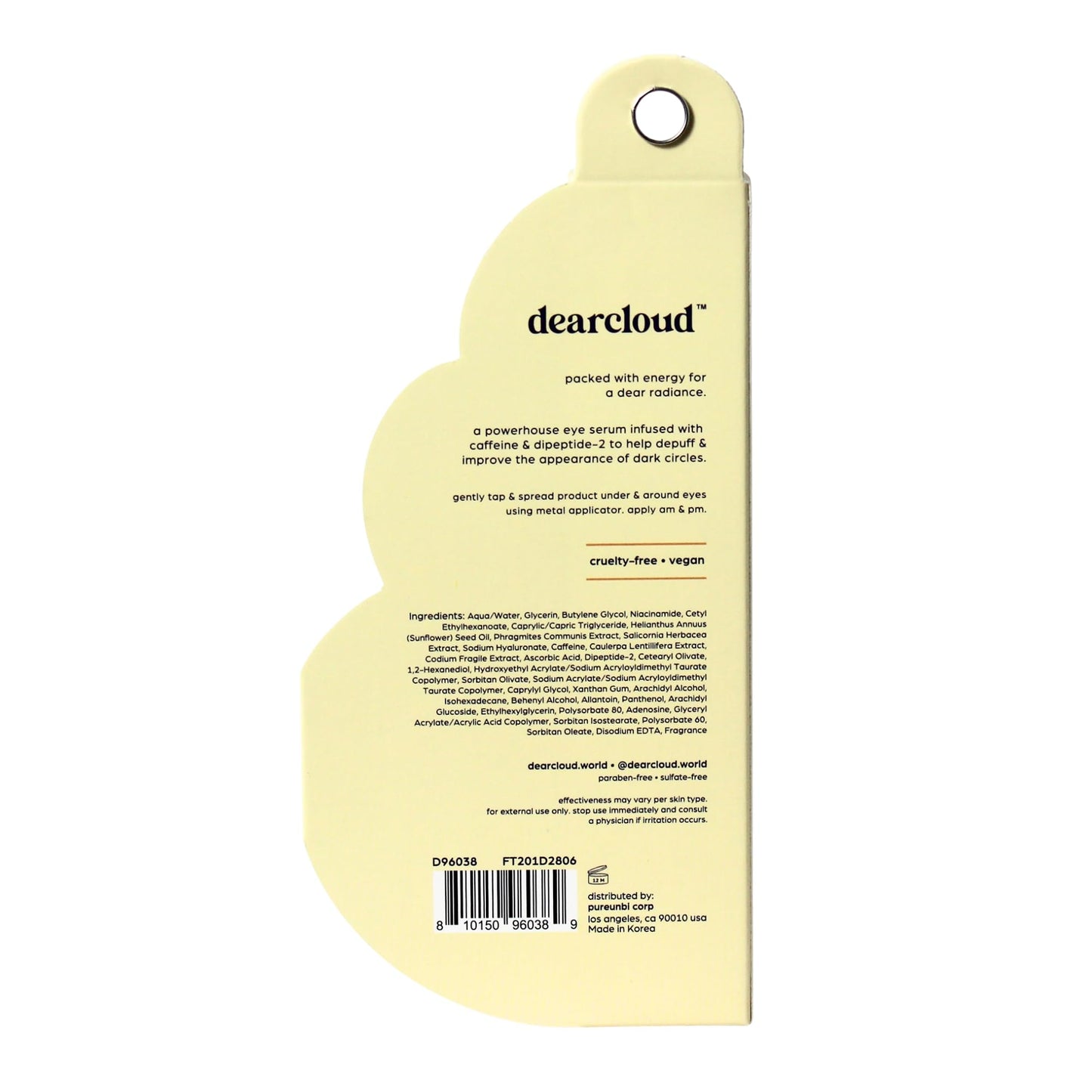 dearcloud Energy Eye Serum - Under Eye Serum for Puffiness and Bags with Vitamin C & Dipeptide-2 - Korean Skincare for Dark Circles (.68 fl oz) Beauty & Personal Care dearcloud