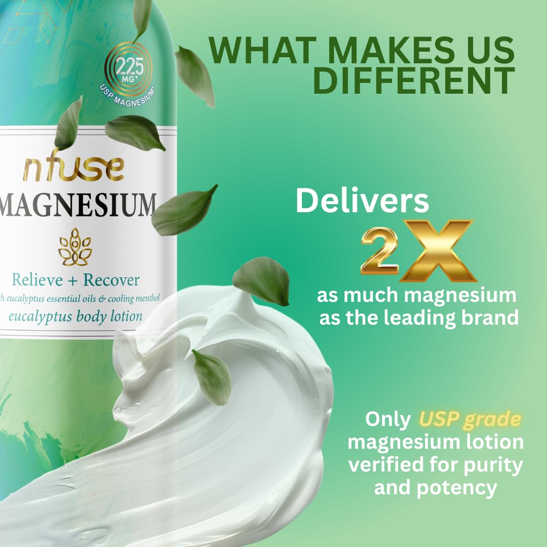 nfuse Magnesium Lotion - 225 mg USP Magnesium Chloride, Eucalyptus & Cooling Menthol, Fast Absorbing, Full-Body Muscle Recovery & Tension Relief Beauty & Personal Care nfuse