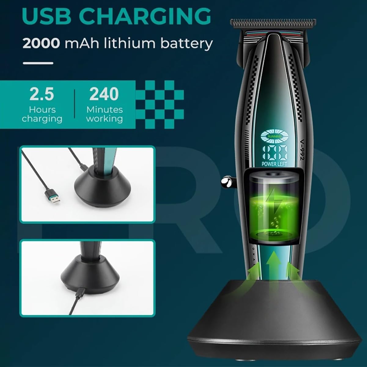 QDKVTNDJZ Hair Clippers for Men, 2PCS Professional Barber Trimmer Cordless Cutting Machine 9000 RPM for Beauty and Personal Care QDKVTNDJZ