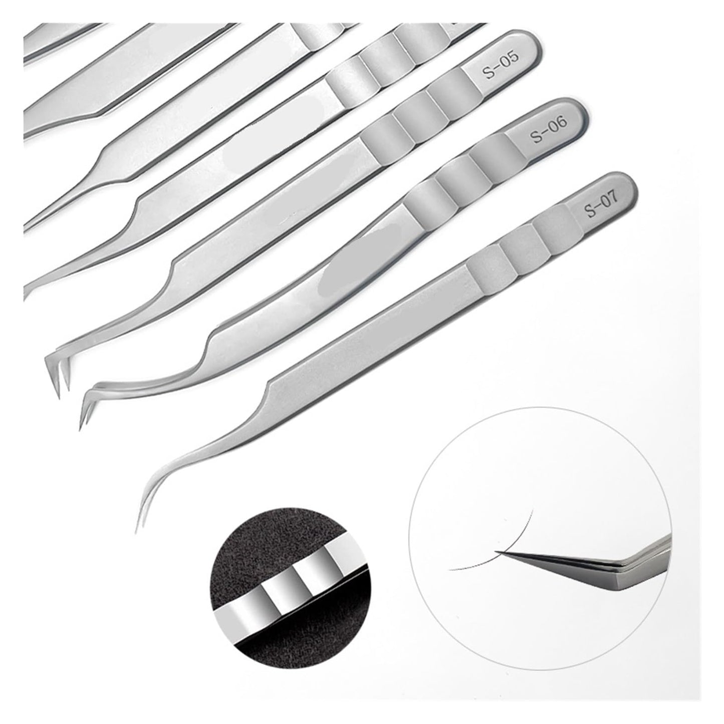 Eyelash Extension Tweezers Stainless Steel Eyebrow Precision Tweezers Fiber Tip Volume Isolation Lashes Extension Tweezer(Silver S-05 Tweezer) Beauty and Personal Care ZXYZXYZZ