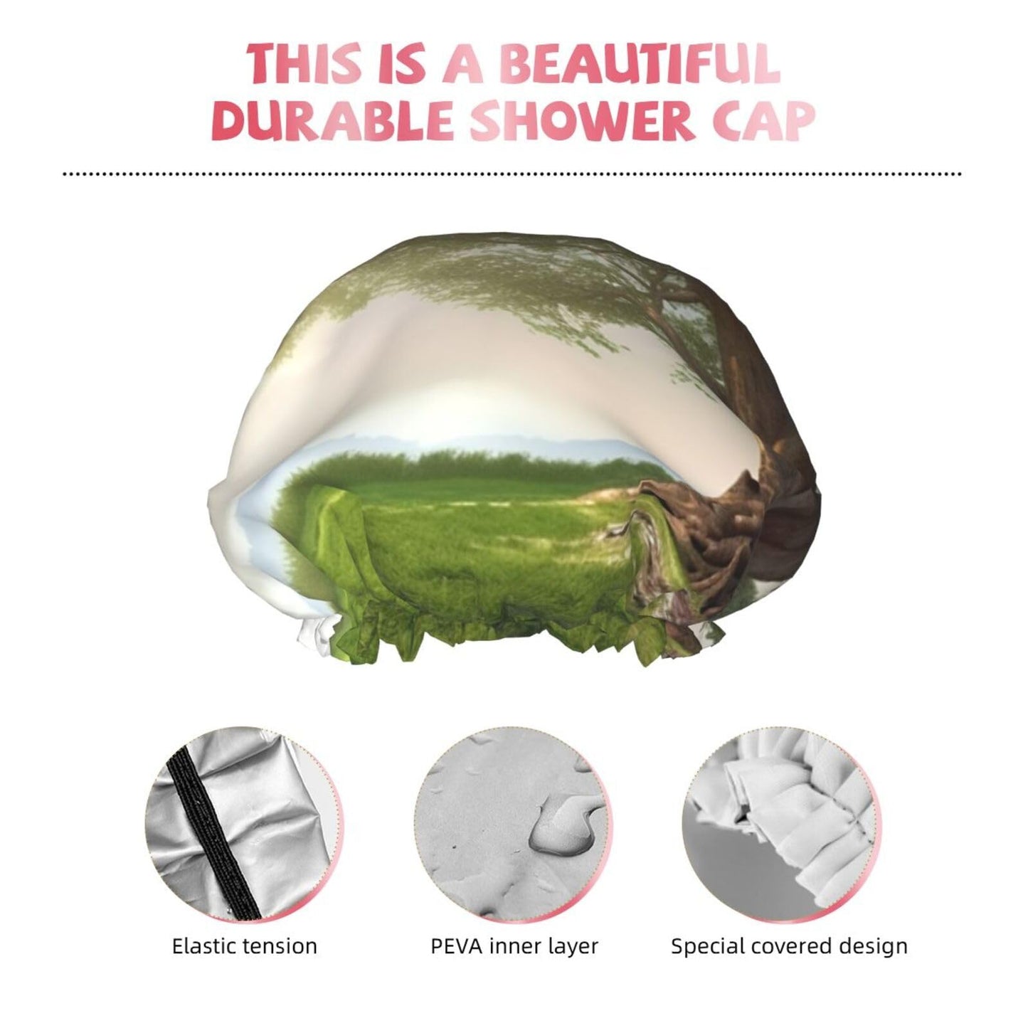 Tree with Branch Scenery Shower Cap for Women Men Large Reusable Shower Bonnet Double-Layer Waterproof Bath Caps Elastic Band Hair Hat for All Beauty and Personal Care BWLHJKE