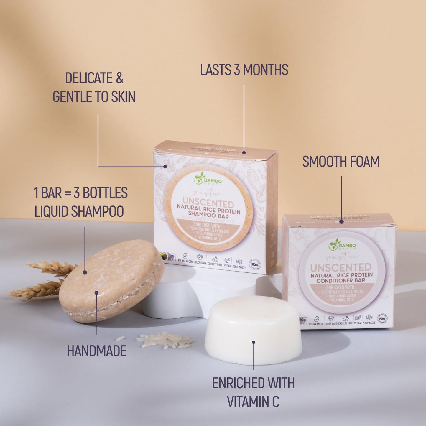 Solid Rice Protein Water Shampoo & Conditioner Hair Soap - Shampoo and Conditioner Bars For Hair With All Natural Plant Based Essential Oils And Zero Beauty & Personal Care BAMBOEARTH