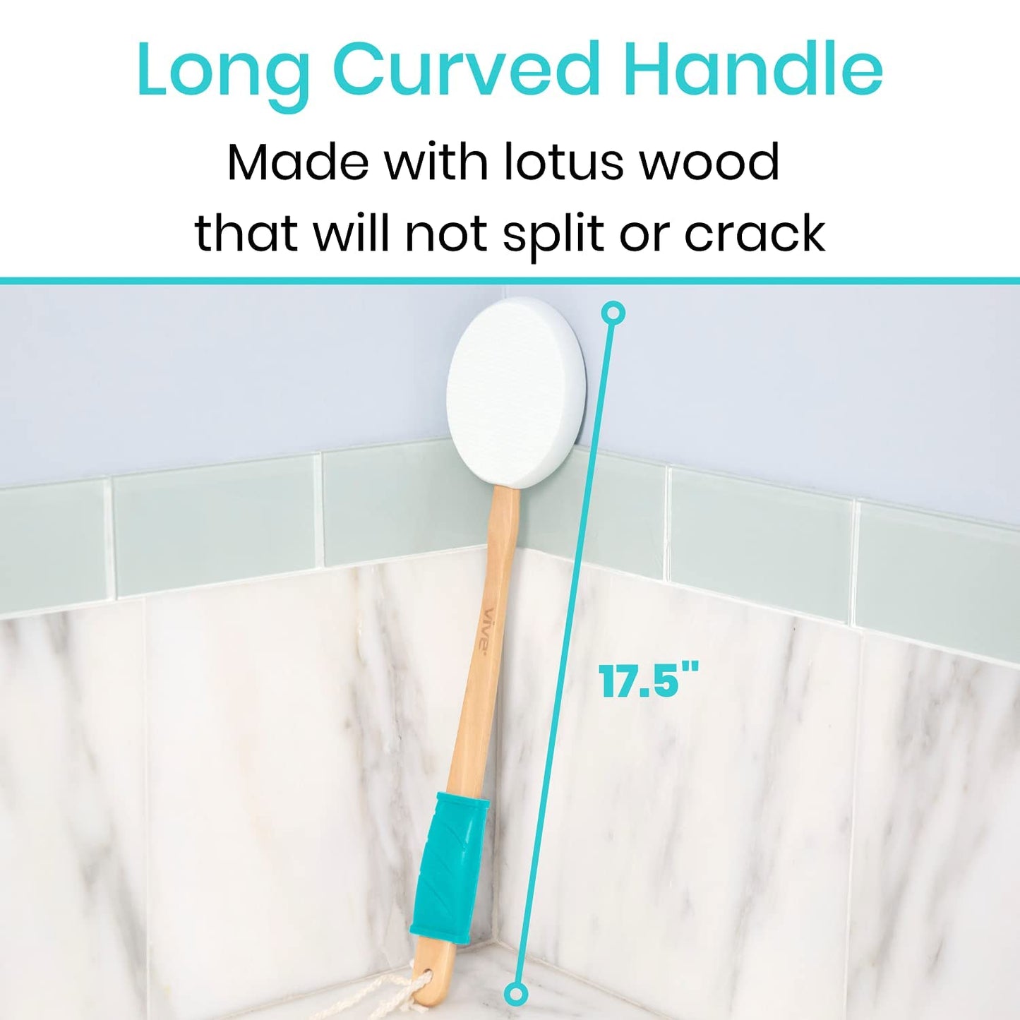 Vive Lotion Applicator for Back, Feet (17.5") - Self Washer Beauty Shower Sponge, Long Handle Cream Wand for Elderly, Women - Apply Medicine, Skin Beauty & Personal Care Vive