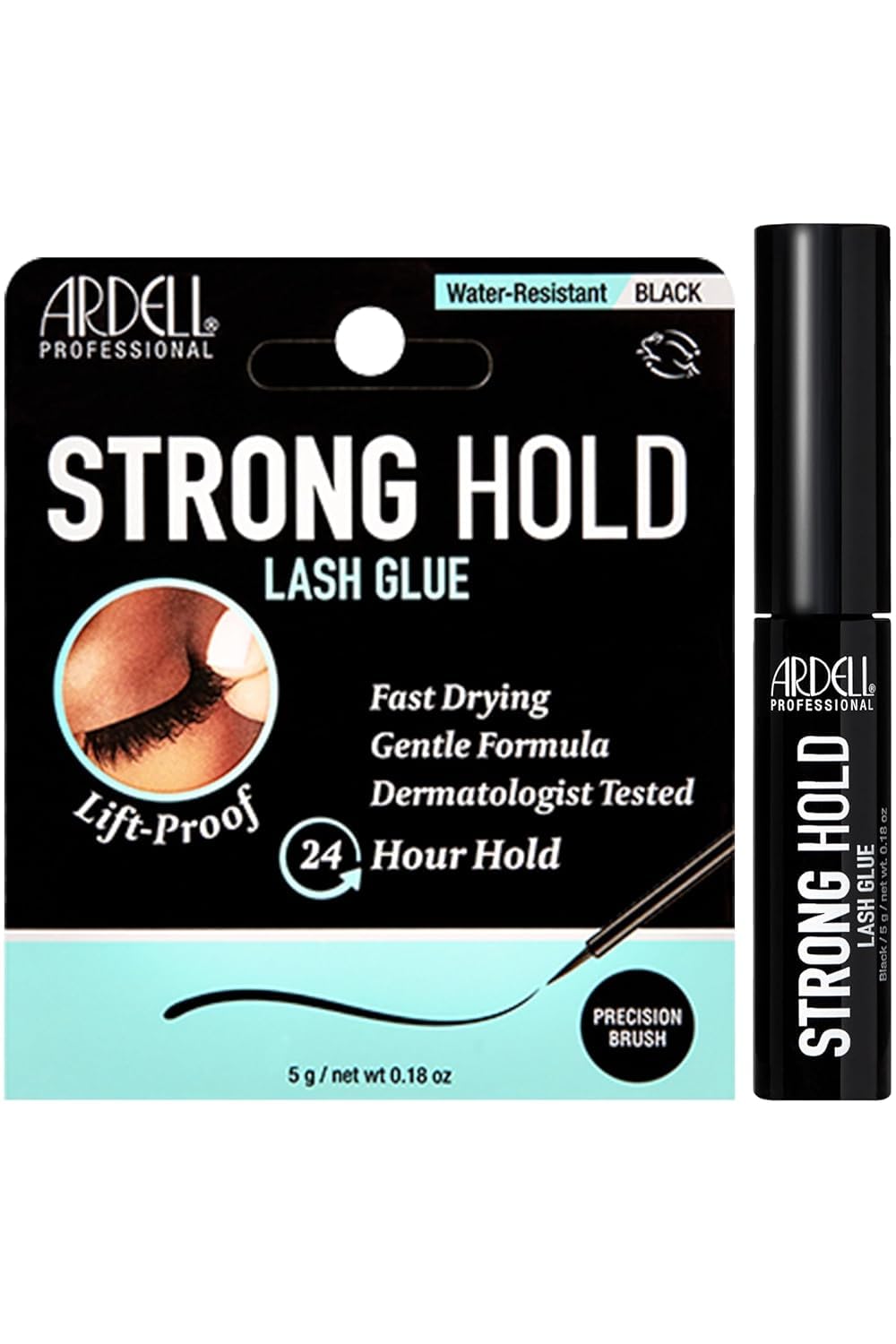 Ardell Strong Hold Lash Glue, Black - Professional Waterproof Lash Adhesive for Strip Lashes with Precision Brush, Fast-Drying 24-Hour Lift-Proof