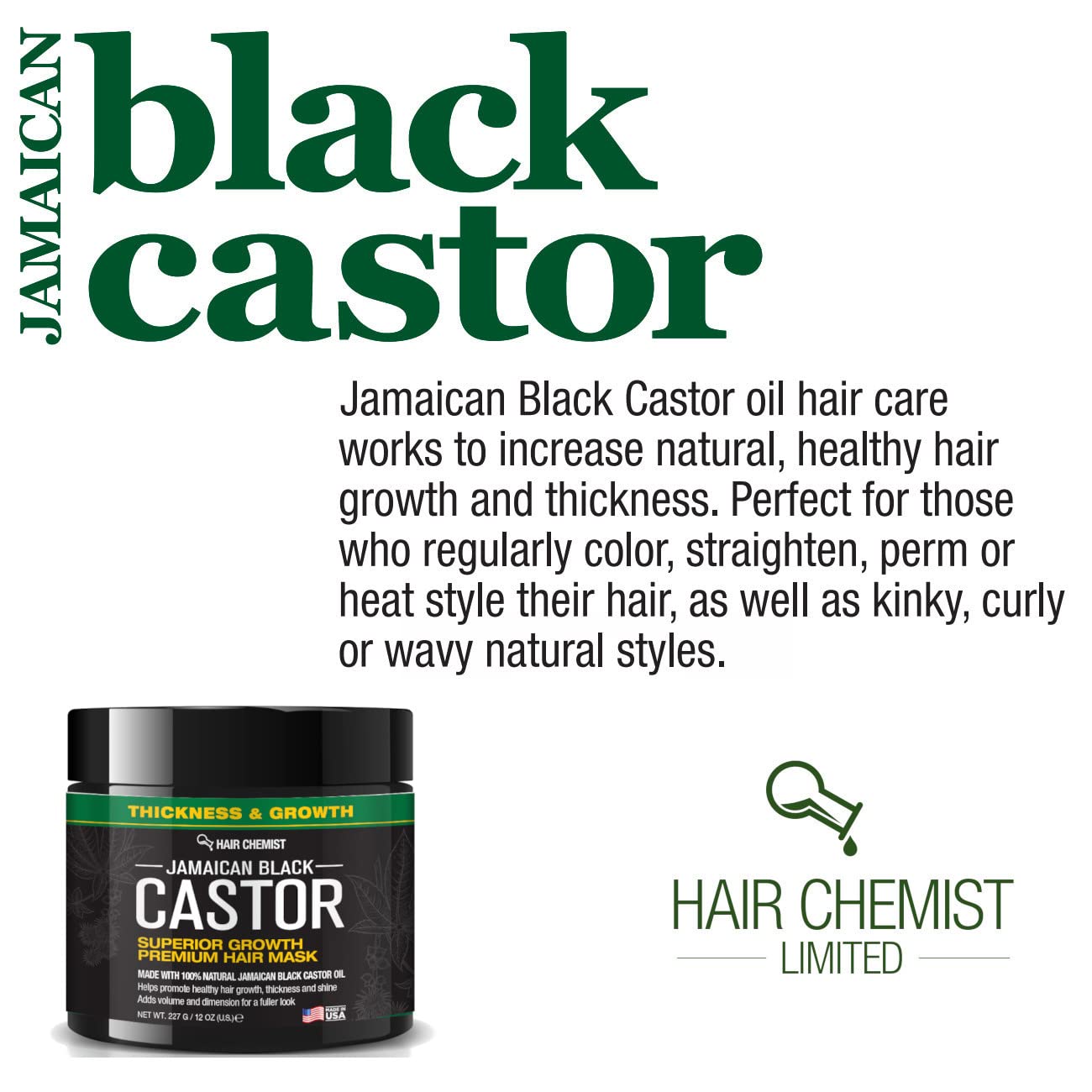 Chemist Superior Growth Jamaican Black Castor Hair Mask 12 oz. - Masque for Dry Damaged Hair, Deep Repairing Mask for Hair Growth Beauty & Personal Care Hair Chemist